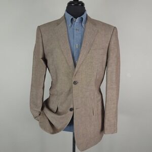 Perry Ellis Blazer Mens 42R Beige Linen Cotton Sport Coat Jacket 2 Button Summer